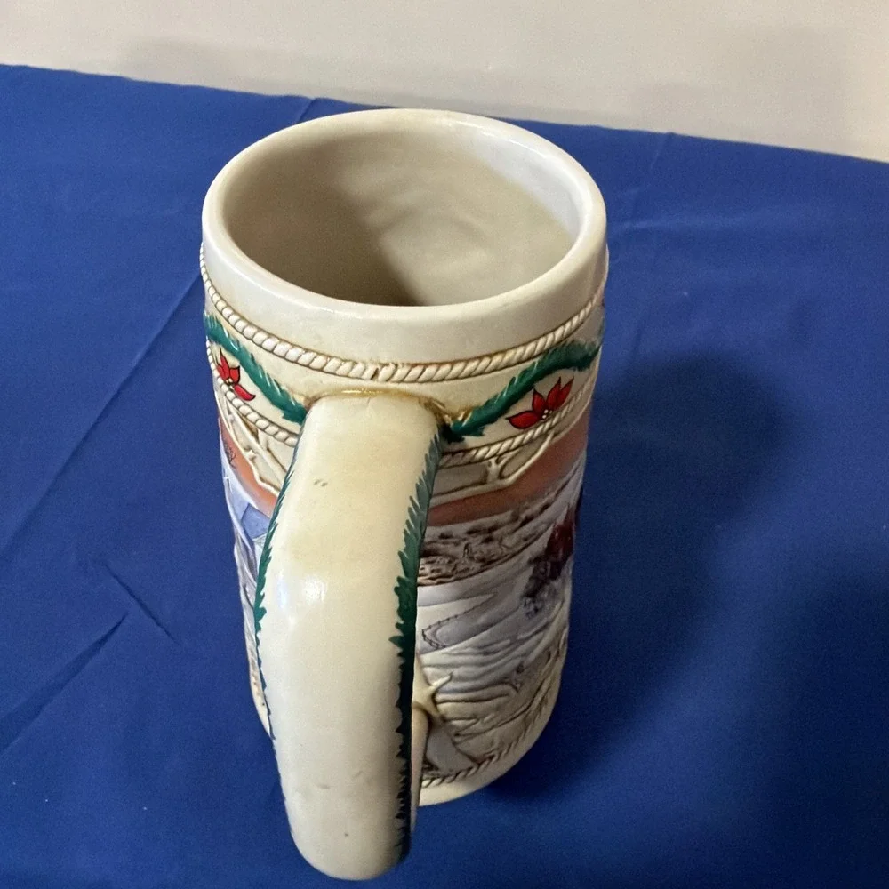 1996 Anheuser Busch Holiday‎ Budweiser Snowy Woodland Clydesdale Stein Mug RARE